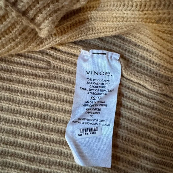 Vince Women's Tan Ribbed Knitted Cashmere/Wool Blend Cardigan Sweater - Picture 7 of 7